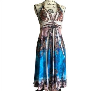 Cristinalove halter short dress, tunic, beach white and blue, SZ L,